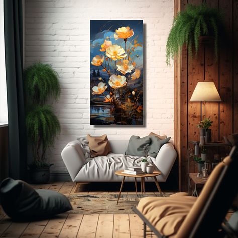 Cuadro Decorativo Con Pequeñas Flores Amarillas 20x40cm-2