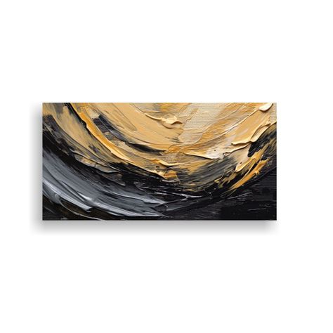 Pintura Abstracta En Negro Y Dorado Con Manchas 80x40 Cm-0
