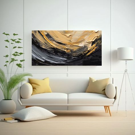Pintura Abstracta En Negro Y Dorado Con Manchas 80x40 Cm-2