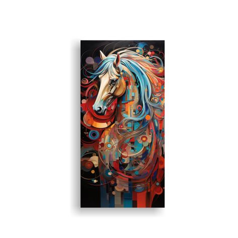 Cuadro Moderno Abstracto Pintura Textura Caballos 30x60cm-0