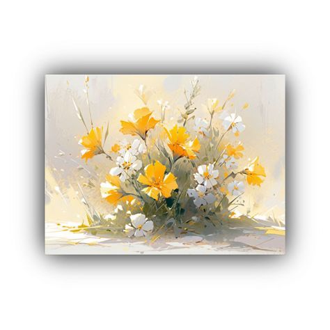 Cuadro De Flores Amarillas En Lienzo Estilo Decorativo Arte  45x30cm-0