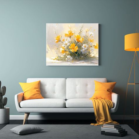 Cuadro De Flores Amarillas En Lienzo Estilo Decorativo Arte  45x30cm-2