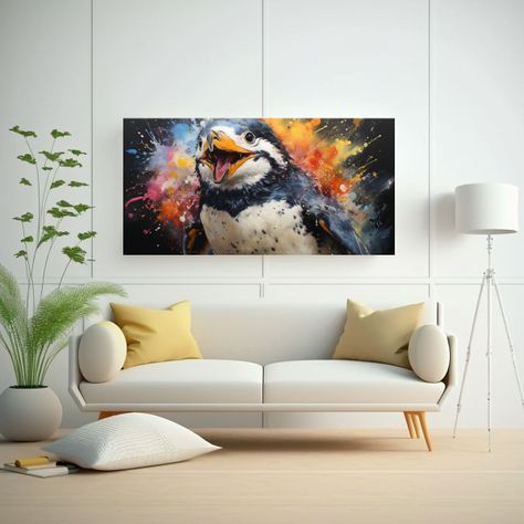 Cuadro Espectacular De Pingüino En Acuarelas 140x70cm-2