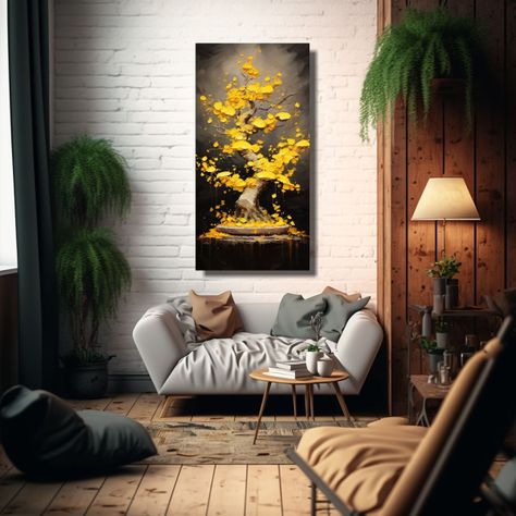Arte De Pared Decorativo Ginkgo Biloba Bonsái 80x160cm-2