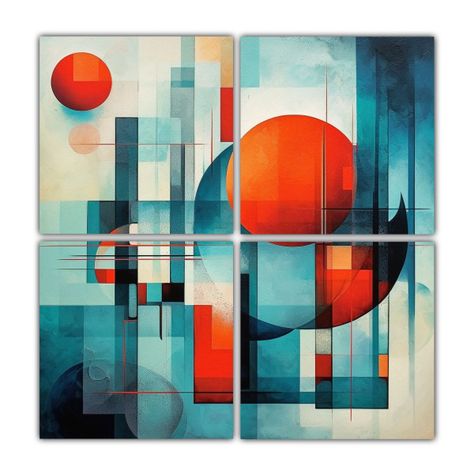 4 Composiciones Dibujo Rectangular Obras De Arte 80x80 Cm-0