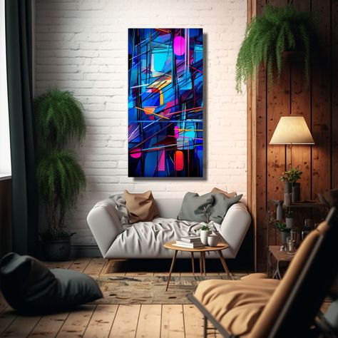 Pintura Abstracta Líneas Y Formas Decorativas 20x40cm-2
