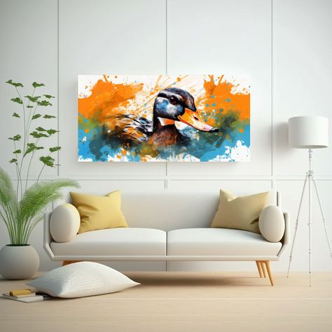 Cuadro Patos Vibrantes Y Naranjas Neo Pop Art En 140x70cm-2