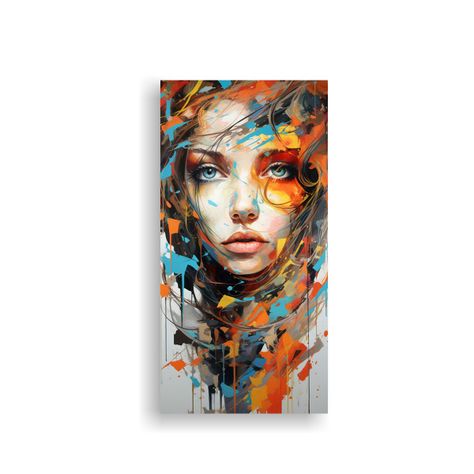Pinturas Abstractas De Caras Con Flores En Lienzo 20x40cm-0