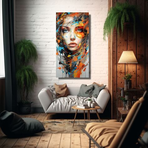 Pinturas Abstractas De Caras Con Flores En Lienzo 20x40cm-2