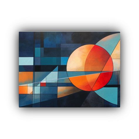 Cuadro Abstracto Geométrico En Vidrio, Tonos Vintage, Trito 30x20cm-0