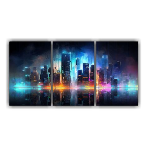 Pinturas Abstractas De Ciudad En Luces De Neón 240x120 Cm-0