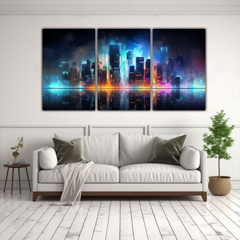 Pinturas Abstractas De Ciudad En Luces De Neón 240x120 Cm-2