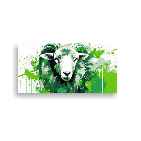 Cuadro Decorativo Tema Baño Oveja En Verde Y Blan 140x70cm-0