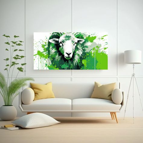 Cuadro Decorativo Tema Baño Oveja En Verde Y Blan 140x70cm-2