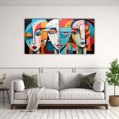 Cuadros De Figuras Humanas Abstractas En Acuarela 120x60 Cm-2