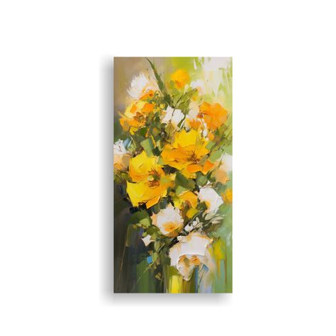 Pintura De Flores Amarillas Y Verdes En Lienzo 50x100cm-0