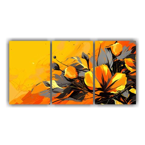 Set 3 Pinturas Decorativas Amarillo Y Naranja 150x75 Cm-0