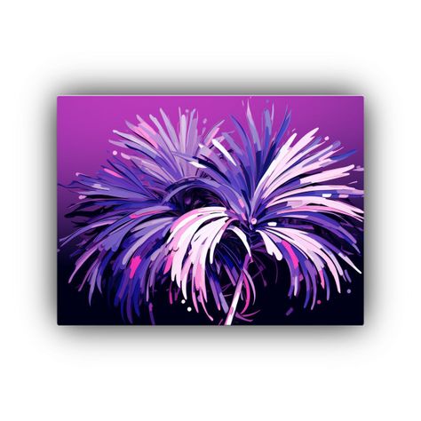 Cuadro De Lienzo: Palmera Morada En Atmósfera Neonoir Y Est 75x50cm-0