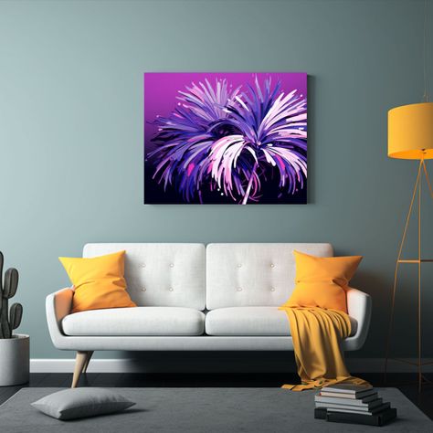 Cuadro De Lienzo: Palmera Morada En Atmósfera Neonoir Y Est 75x50cm-2
