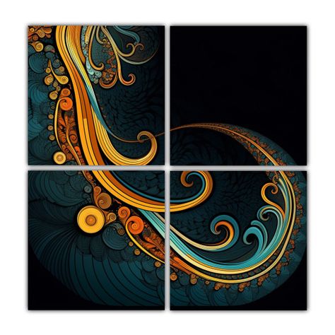 Arte Fractal En Bastidor Cuatro Telas Para Cuarto 200x200 Cm-0