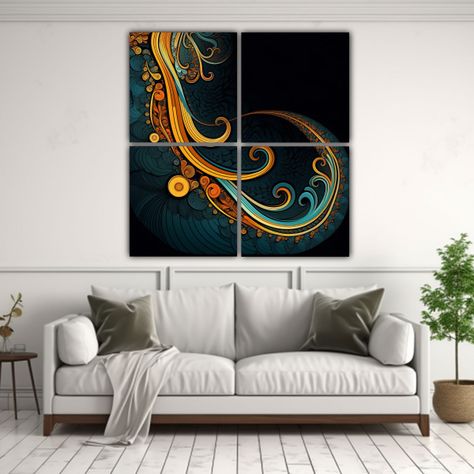 Arte Fractal En Bastidor Cuatro Telas Para Cuarto 200x200 Cm-2