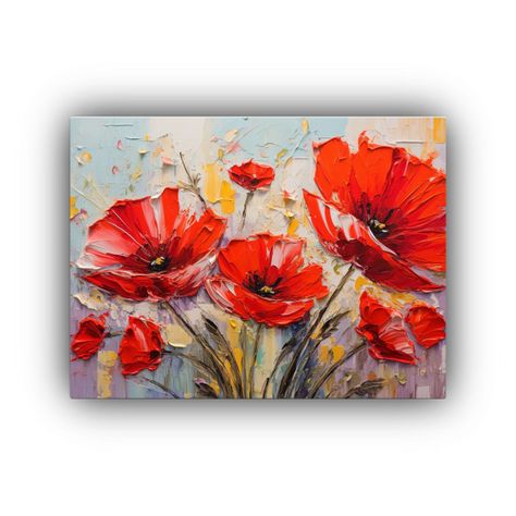Cuadro Arte Fotografía Moderna Rojo Flores En Lienzo Estilo 45x30cm-0