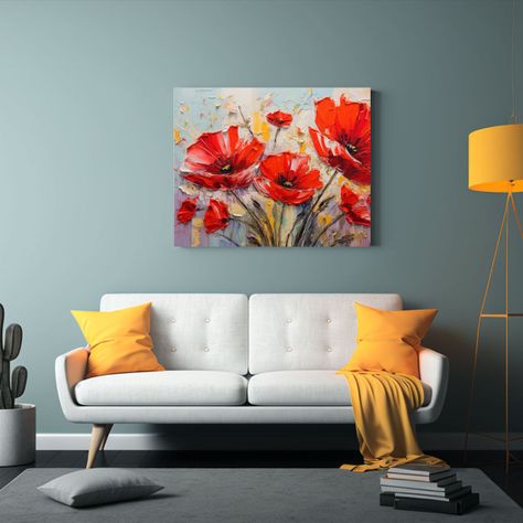 Cuadro Arte Fotografía Moderna Rojo Flores En Lienzo Estilo 45x30cm-2