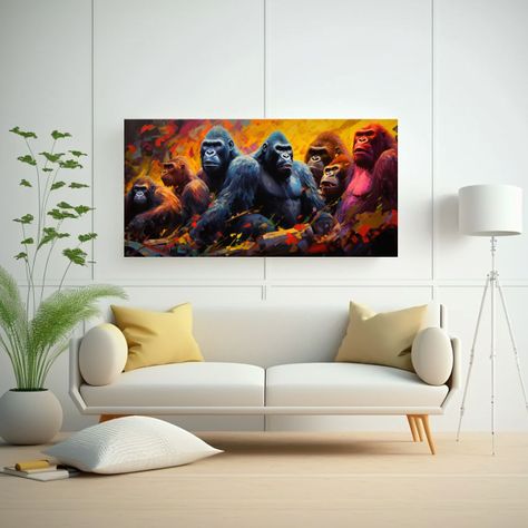 Cuadro De Gorilas En Movimiento Al Estilo Pintura  120x60cm-2