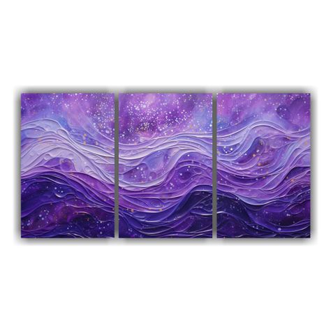 Tres Cuadros Acuarela Estilo Puntillismo Luminoso 150x75 Cm-0
