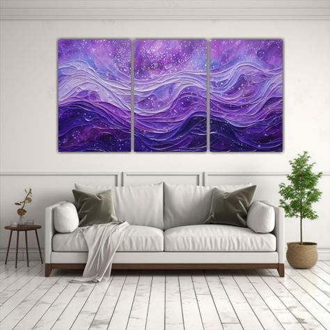 Tres Cuadros Acuarela Estilo Puntillismo Luminoso 150x75 Cm-2
