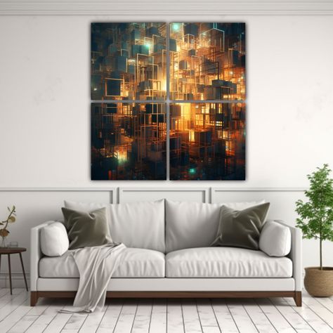 Pinturas Abstractas Cuadriptico De Riqueza Visual 200x200 Cm-2
