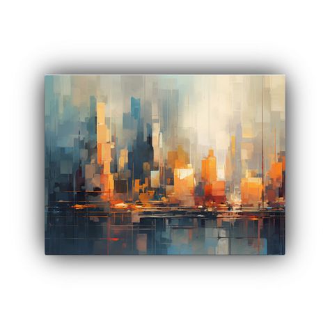 Pintura Abstracta Ciudad En Estilo Lienzo Hermoso Intensidad 60x40cm-0