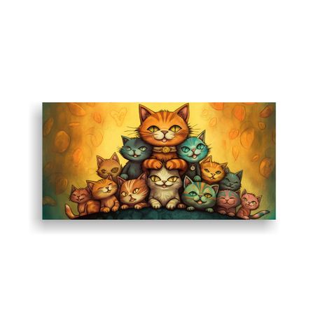 Pintura Decorativa Gatos En Un Montón, Mirando 100x50cm-0
