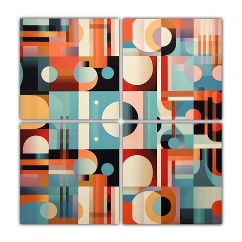 4 Lienzos Geométricos Impresos Para Decoración 200x200 Cm-0