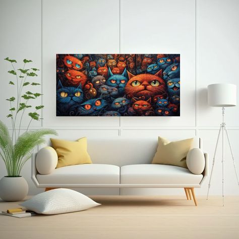 Pinturas De Decoración De Gatos Locos En Estilo 60x30cm-2
