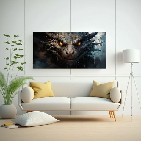 Pintura En Bastidor Dragon Negro Atmosfera 80x40cm-2