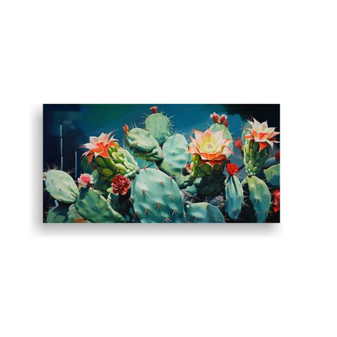 Pintura Abstracta De Cactus En Lienzo De Colores C 100x50cm-0