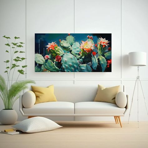 Pintura Abstracta De Cactus En Lienzo De Colores C 100x50cm-2