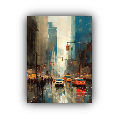 Pinturas Decorativas Vibrantes De Calles De Nueva York Bajo  50x75cm-0