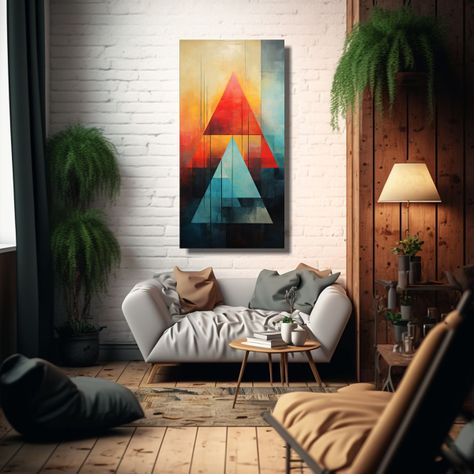 Cuadros Abstractos Con Triangulos: Composición 20x40cm-2