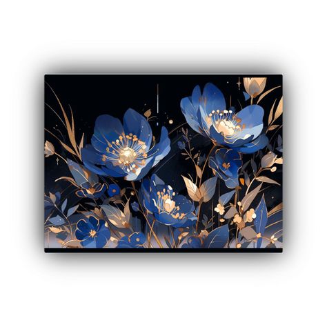 Cuadro Tela Acuarela Comedor Dorado Y Azul Neonoir Ambiente  30x20cm-0