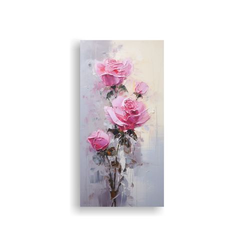 Arte Pared Obra Maestra Movimiento Pintura Rosas 20x40cm-0