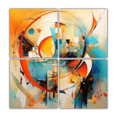 Cuatro Telas En Bastidor Decoración Abstracta 200x200 Cm-0