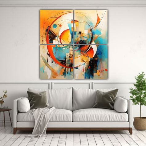 Cuatro Telas En Bastidor Decoración Abstracta 200x200 Cm-2