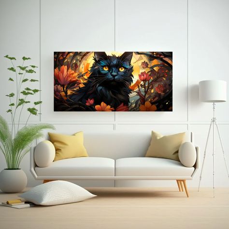 Cuadro Dibujo Mágico Gatos Negros Sonrientes 120x60cm-2