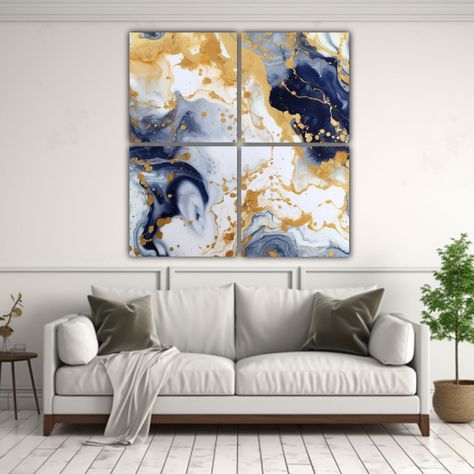 Cuatro Telas En Bastidor Hermoso Patrón Acuarela 120x120 Cm-2