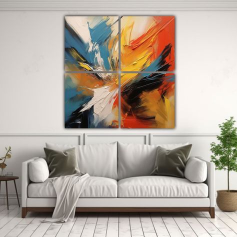 Cuatro Cuadros Dibujo Multicolor Pintura 60x60 Cm-2
