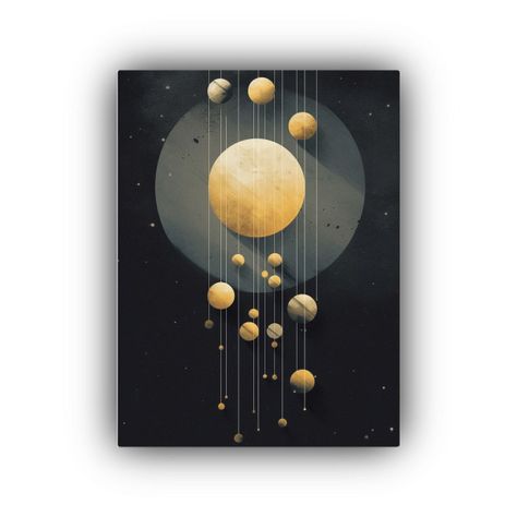Cuadro Moderno: Fases Lunares Doradas En El Cielo 80x120cm-0
