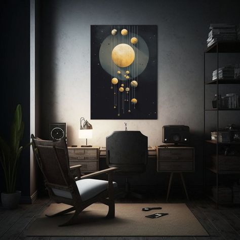 Cuadro Moderno: Fases Lunares Doradas En El Cielo 80x120cm-2