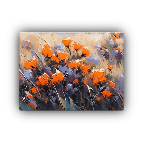 Pintura De Arte De Calle Con Flores Moradas Y Naranjas En Li 30x20cm-0